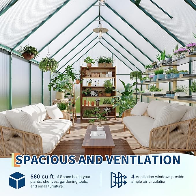 8'X14' Aluminum-Framed Polycarbonate Greenhouse, Heavy Duty Polycarbonate Greenhouse with Quick