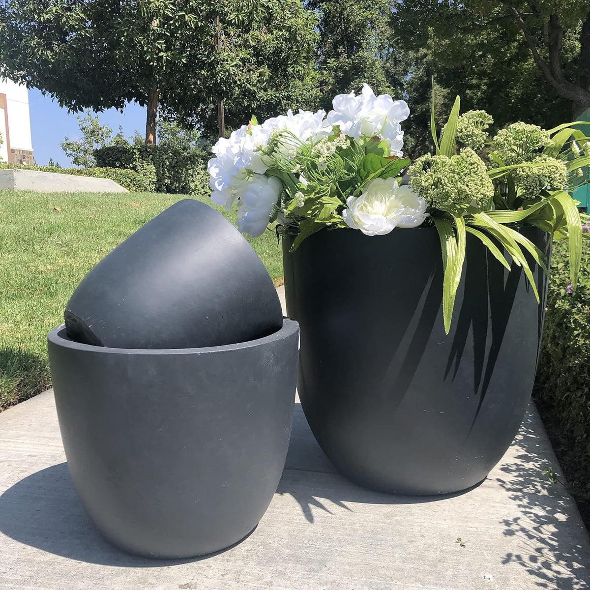 Kante 18",14",10" Dia Concrete Round Planters (Set of 3), Outdoor Indoor Large Planter Pots with
