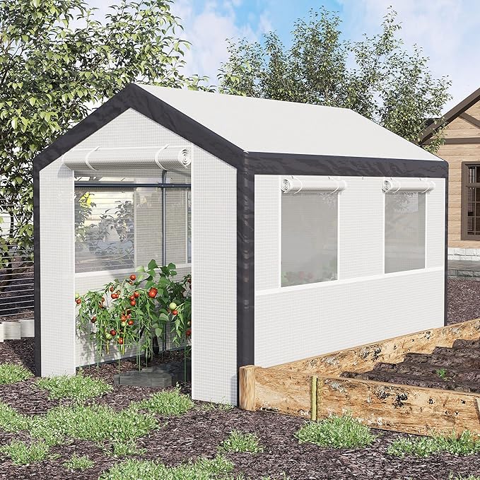 Outsunny 10' x 7' x 7' Greenhouse, Walk-in Outdoor Tunnel Green House with PE Cover, Steel Frame, 2