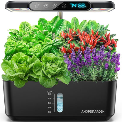 Ahopegarden Hydroponics Growing System Herb Garden: 10 Pods Indoor Garden Kit with LED Grow Light