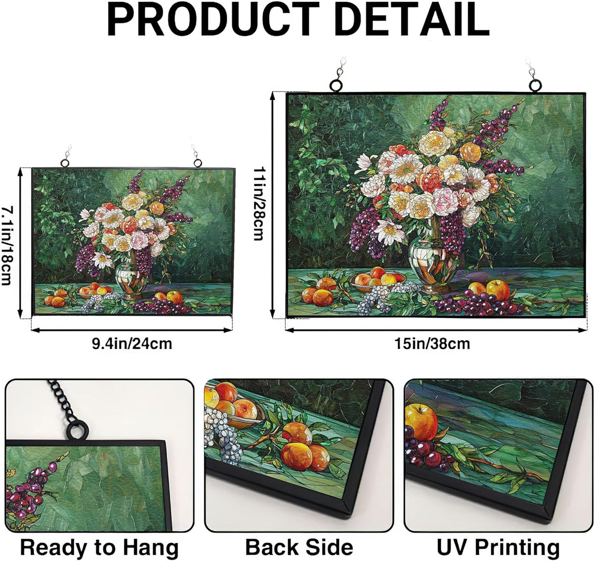 Customized Rectangle Flower Vase with Fruit Stained Glass Window Hangings, Handcrafted Stained