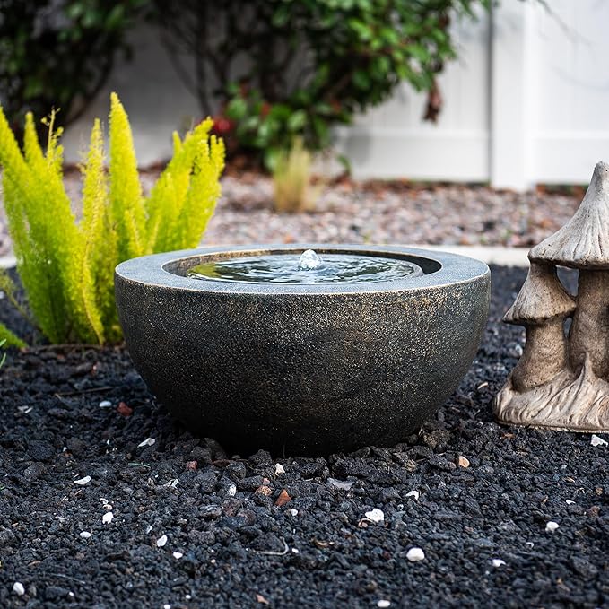 Xbrand 19.8" W Round Polyresin Indoor/Outdoor Sphere Water Fountain with LED Light, Garden/Patio