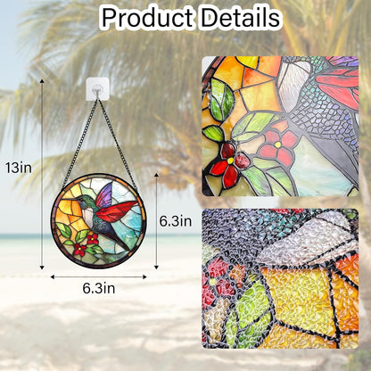 Stained Glass Window Hanging, Hummingbird Gifts Sun Catchers Diamond Glass Panel Hangings Birds