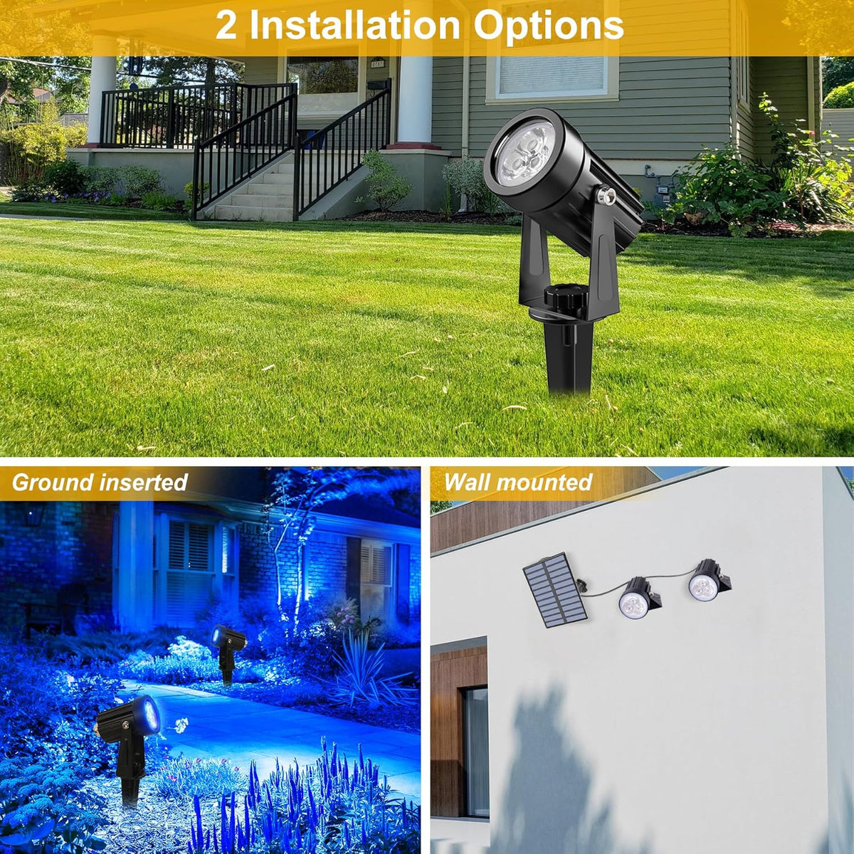 Blue Solar Spot Lights Outdoor,2 Pack Solar Landscape Spotlights IP65 Waterproof 9.8ft Cable, Auto