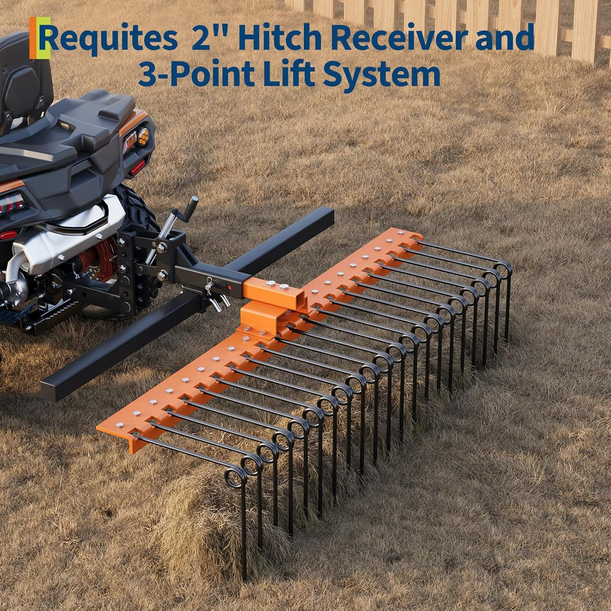 Tow Behind Landscape Rake, 60" Tow Dethatcher with 21 Steel Coil Tines, Lawn Dethatcher Rake