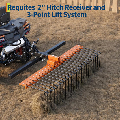 Tow Behind Landscape Rake, 60" Tow Dethatcher with 21 Steel Coil Tines, Lawn Dethatcher Rake