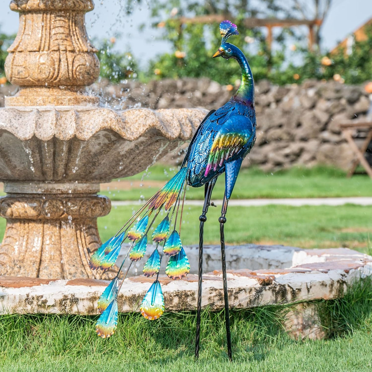 TERESA'S COLLECTIONS Outdoor Decor Peacock Yard Art Garden Sculptures & Statues for Porch