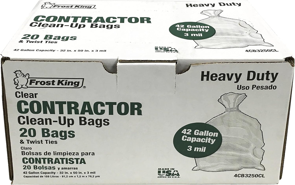 Frost King CB3250 Boxed Heavy Duty Contractor Clean-Up Bags, 32 inch x 50 inch x 3 Mil., 20 Bags