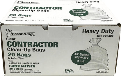 Frost King CB3250 Boxed Heavy Duty Contractor Clean-Up Bags, 32 inch x 50 inch x 3 Mil., 20 Bags