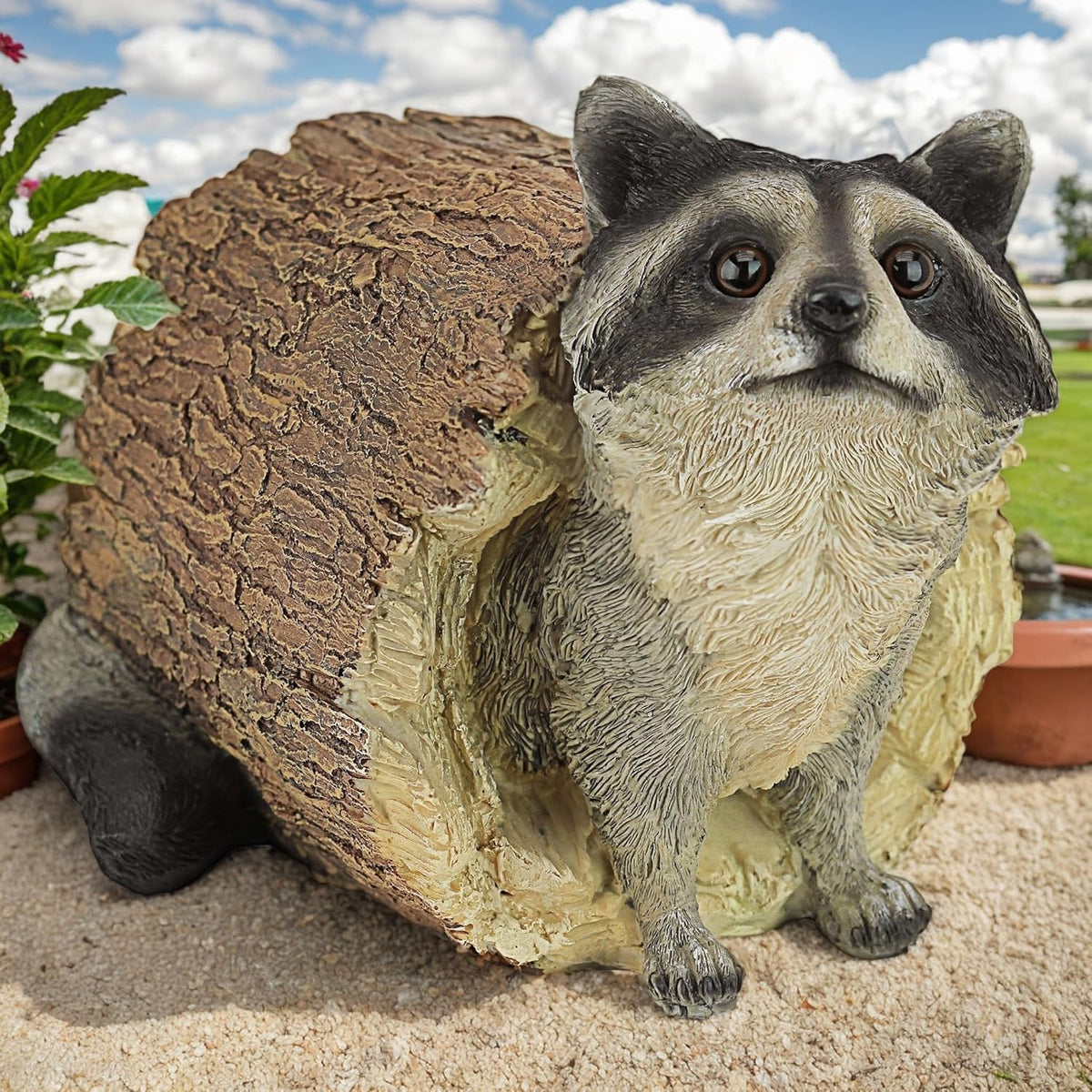 Garden 10.2" Raccoon Statue, Cute Outdoor Raccoon Decor, Resin Realistic Figurine, Animal Themed