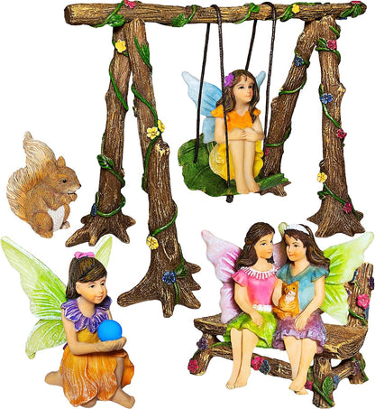 Mood Lab Fairy Garden - Accessories Kit with Miniature Figurines - Swing Set of 6 pcs - for Outdoor