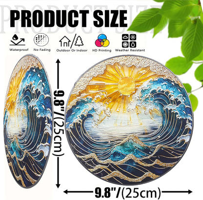 Ocean Wave Sunset Suncatcher Stained Glass Window Hanging - 10" Hand-Painted Sun Catcher Garden