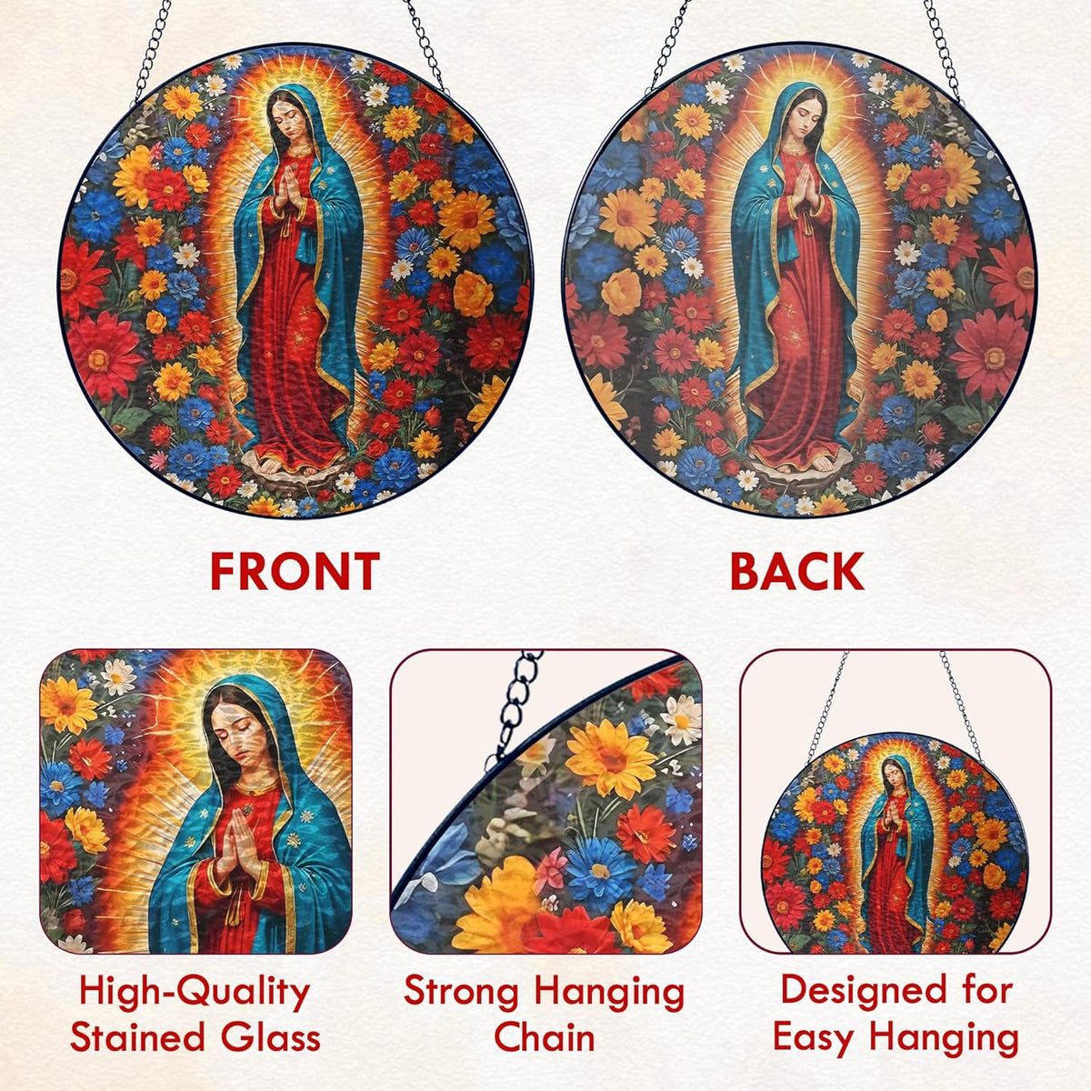 FLAGWIX Christmas Christian Gifts for Women - Virgen De Guadalupe Stained Glass Window Hanging 10