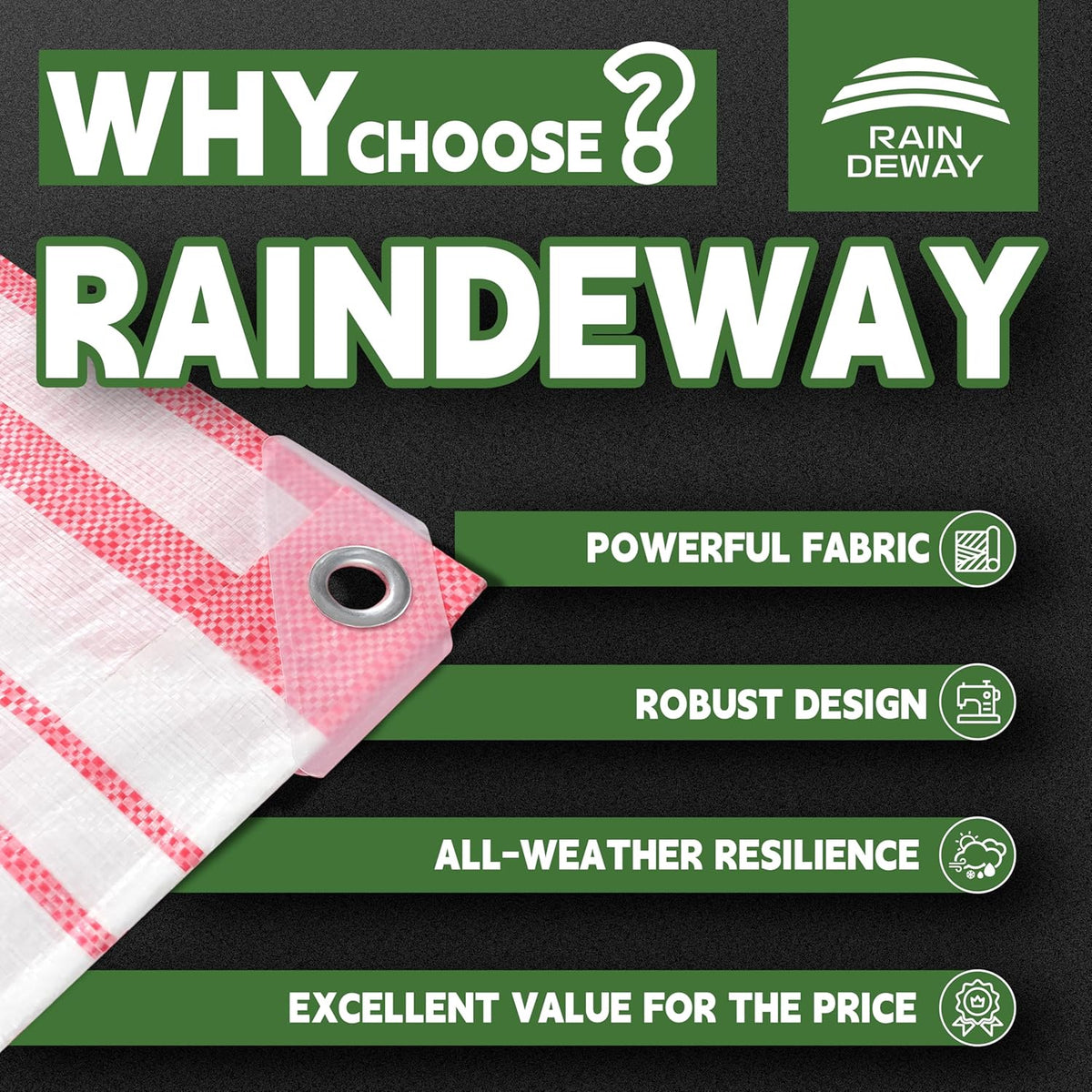 RAINDEWAY Tarps 10x12 Feet,12 Mil Sunshade Striped Tarp Waterproof,Multipurpose Poly Tarp Cover