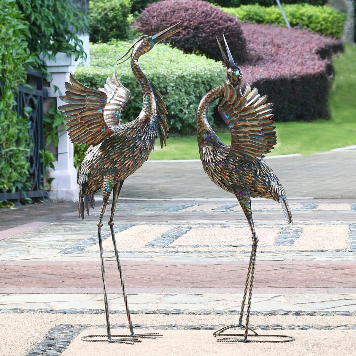 Natelf Garden Crane Statues, Outdoor Large Bird Yard Art Decorations Metal Lawn Ornament for Home