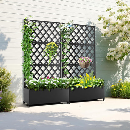 Metal Planter Box with Trellis & Wheels, Raised Garden Bed with Privacy Screen, Outdoor Standing