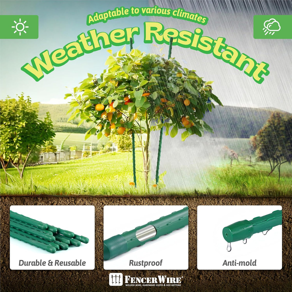 Fencer Wire 25 Pack of 4ft / 48 Inch Durable Metal Plant Supports Garden Stakes, Plant Stakes