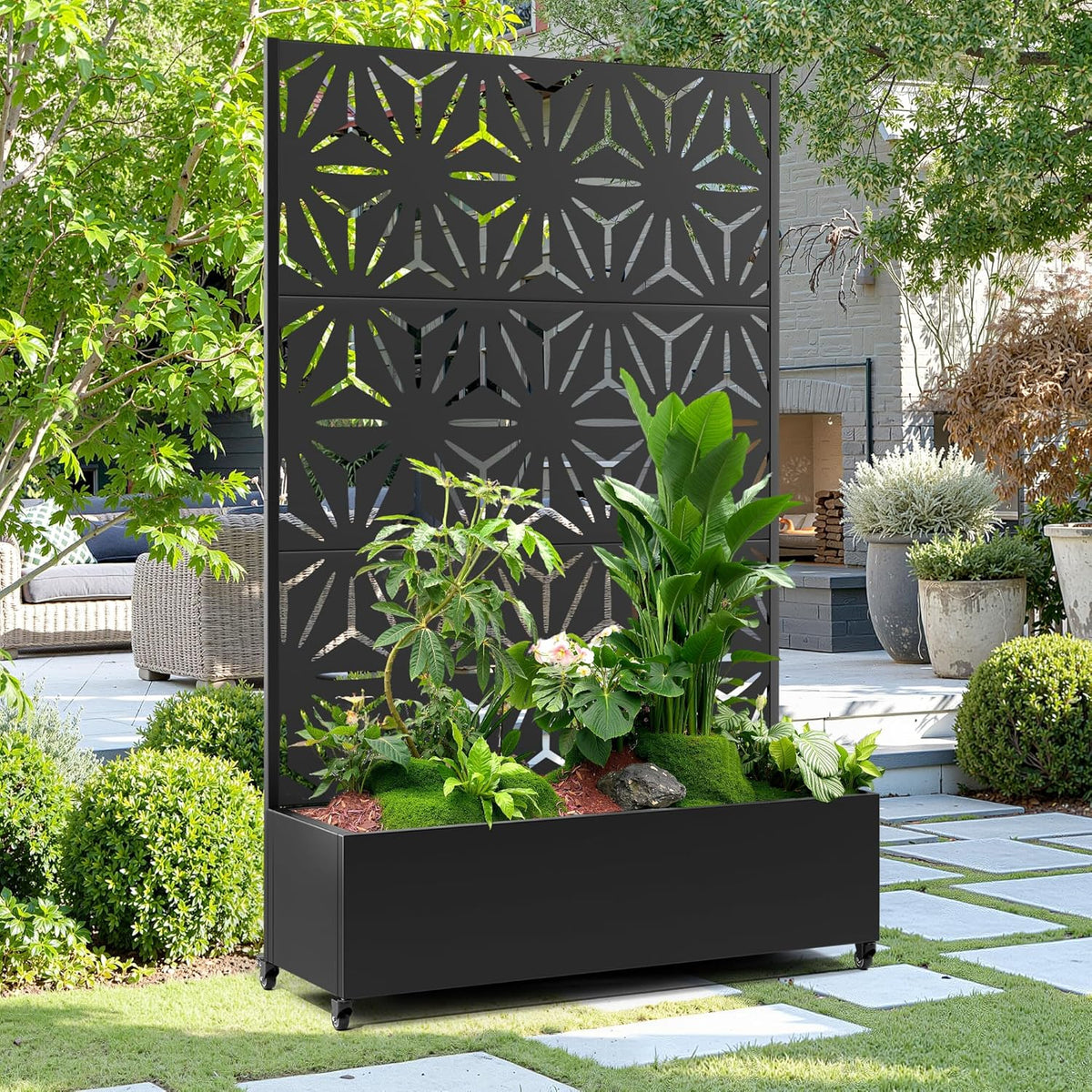15.7"×70.9"×47.2" Metal Raised Garden Bed with Trellis and Wheels - Tall Trellis Planter Box for