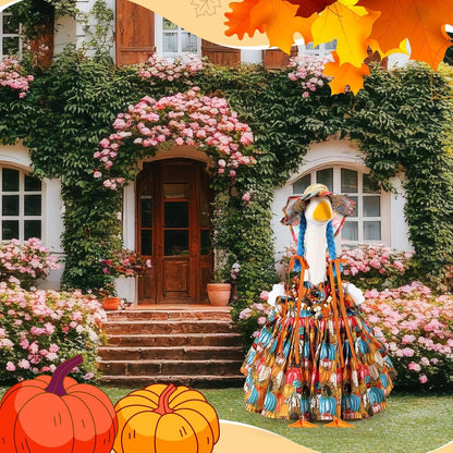 Fall Thanksgiving Goose Outfit Sunflower Porch Goose Costume with Hat Necklace for 23 Autumn Patio