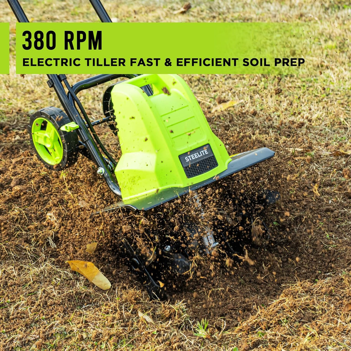 STEELITE 16-Inch Corded Electric Tiller, 13.5 Amp Powerful Garden Cultivator for Soil Preparation