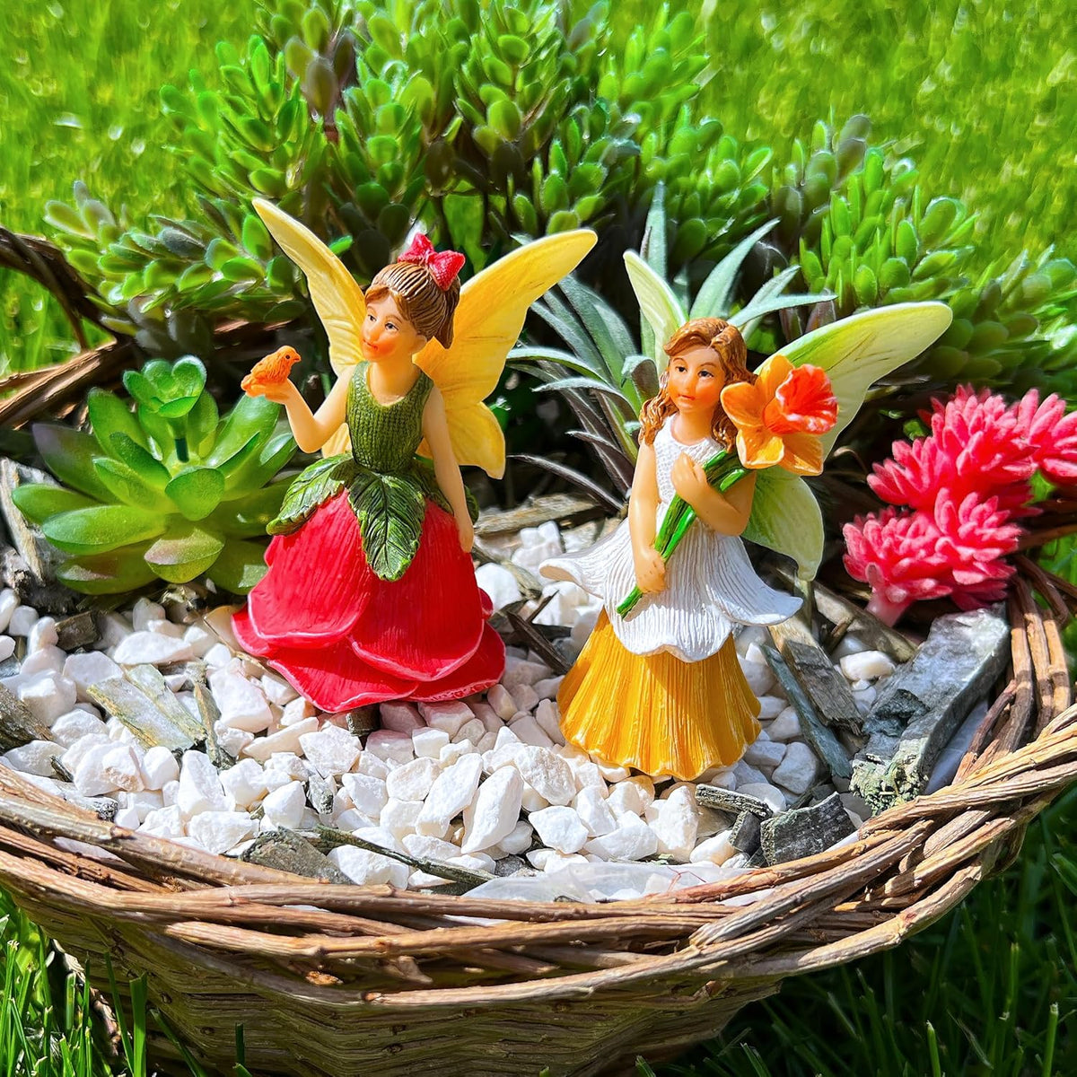 Mood Lab Fairy Garden - Miniature Fairy Figurines - Flower Girls Set of 2 pcs - Narcissus & Rose