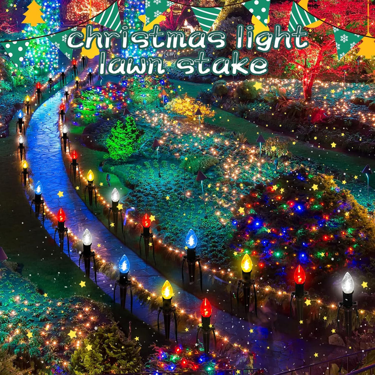 Jetec 200 Pieces Christmas Light Stakes Universal Yard Lawn Holiday 7.5 Inches Light Ground Stakes