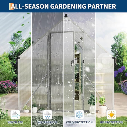 8'X16' Aluminum-Framed Polycarbonate Greenhouse, Heavy Duty Polycarbonate Greenhouse with Quick