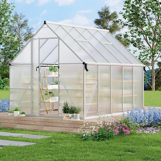 8'X10' Aluminum-Framed Polycarbonate Greenhouse, Heavy Duty Polycarbonate Greenhouse with Quick