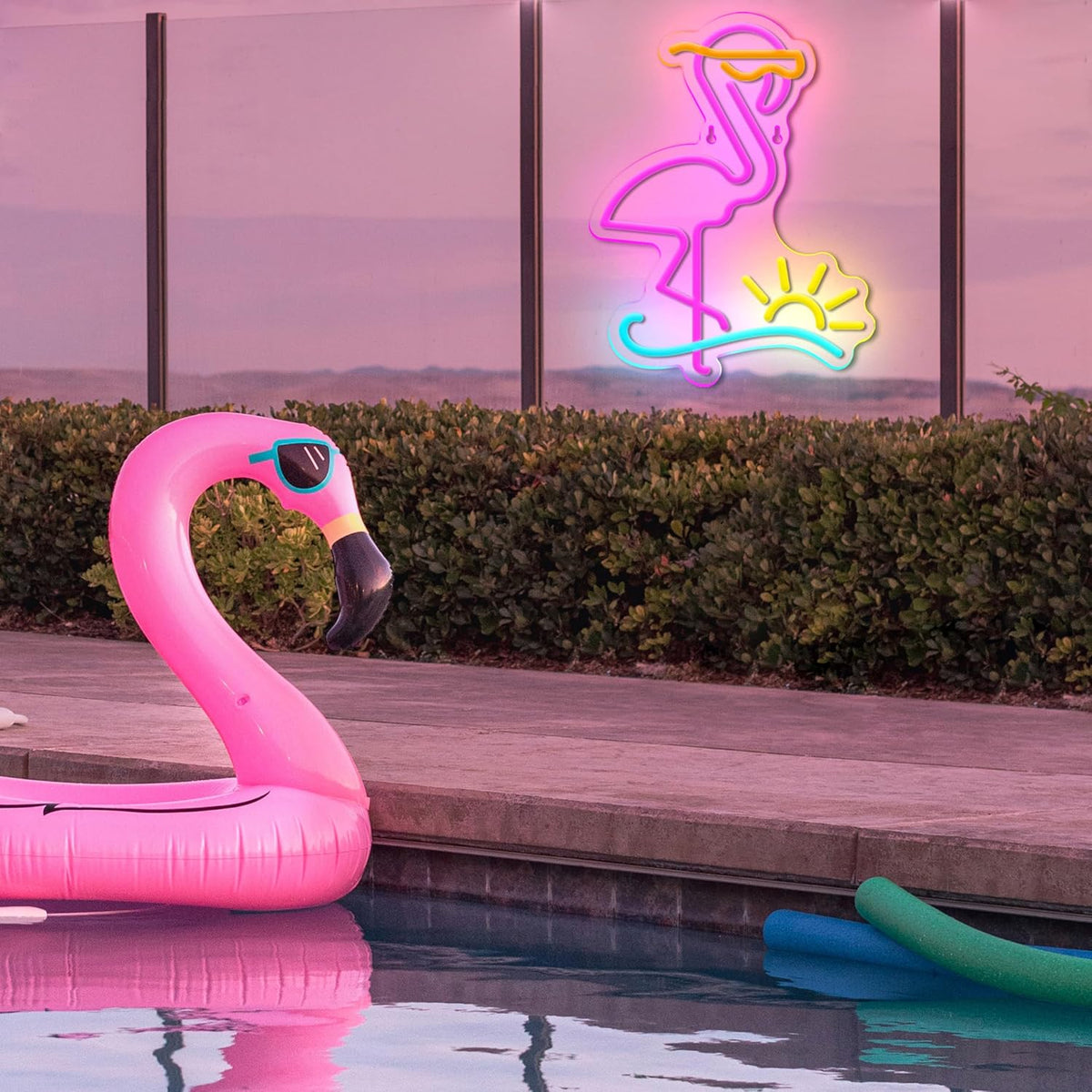Flamingo Neon Sign Dimmable Flamingo Led Neon Lights Sun Wave Neon Signs for Bedroom Living Room