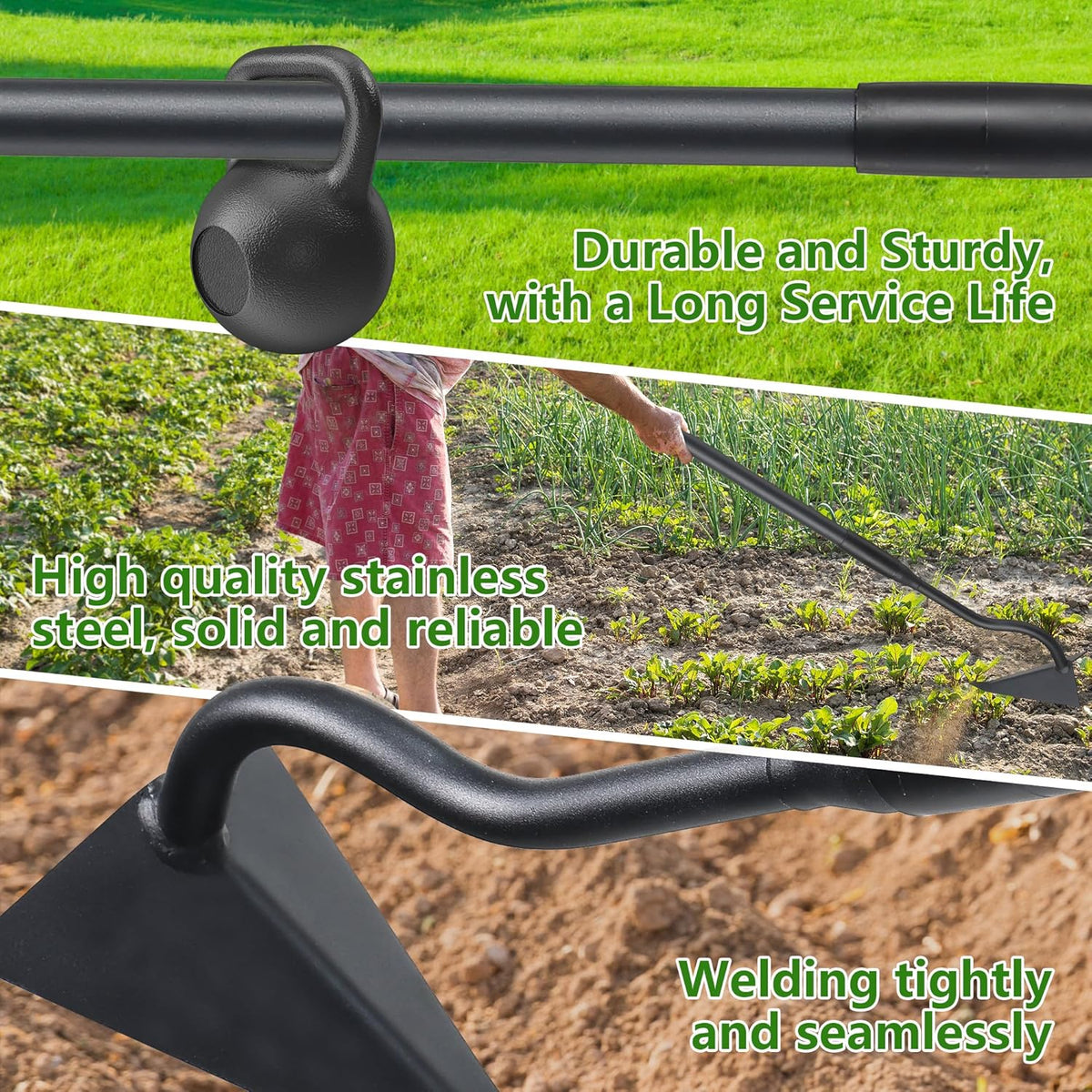 Garden Hoe, 59 Inch Triangle Warren Hoes for Cutting Trenches, Digging, Loosen The Soil, Weeding
