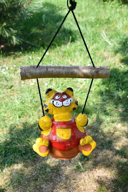 Ceramic Garden Decor - Cat Lawn Stake - Outdoor Statue - Perfect, Unique Gifts for Gardeners Woman