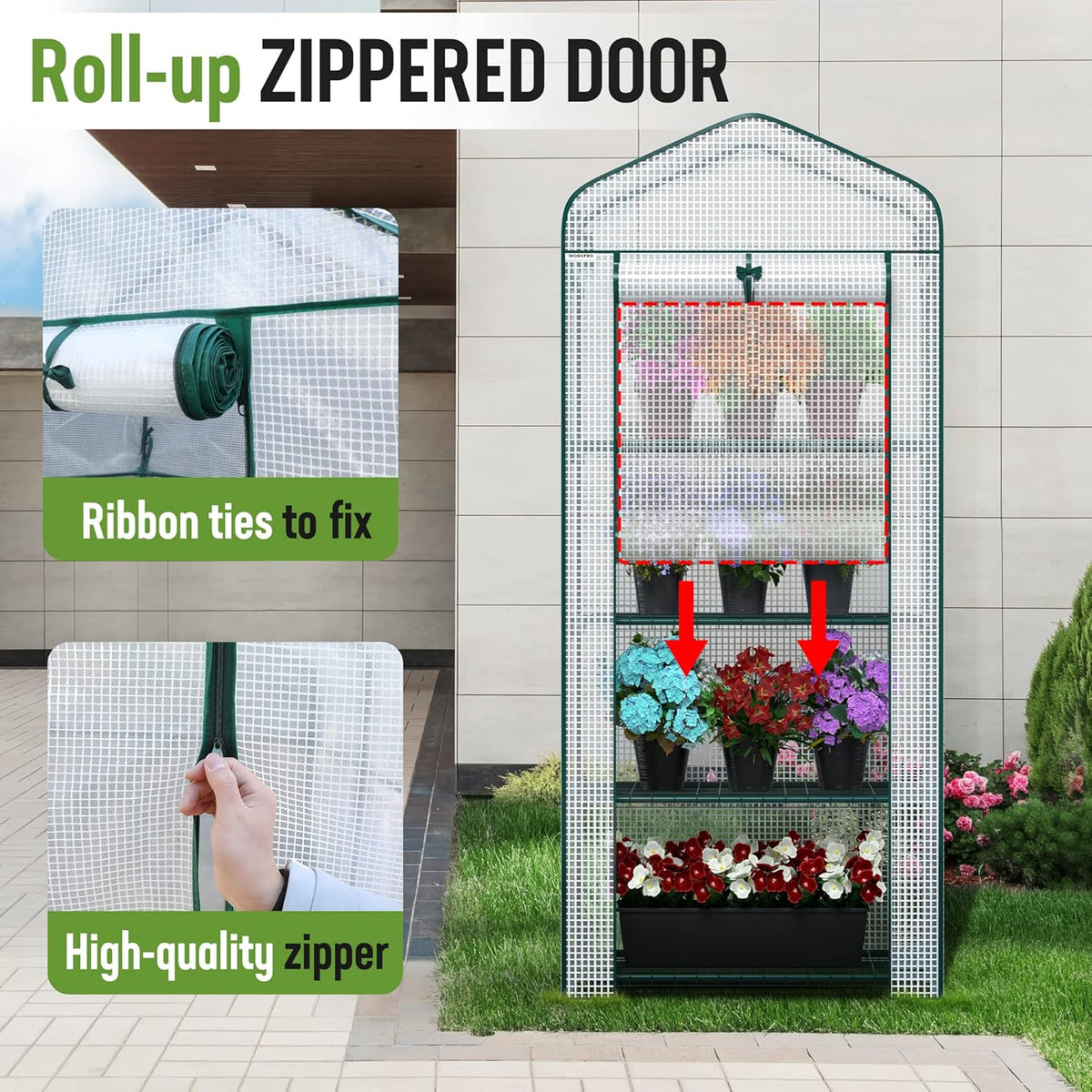 WORKPRO Mini Greenhouse, 4-Tier Portable Small Greenhouses for Outdoor Indoor with Shelves and