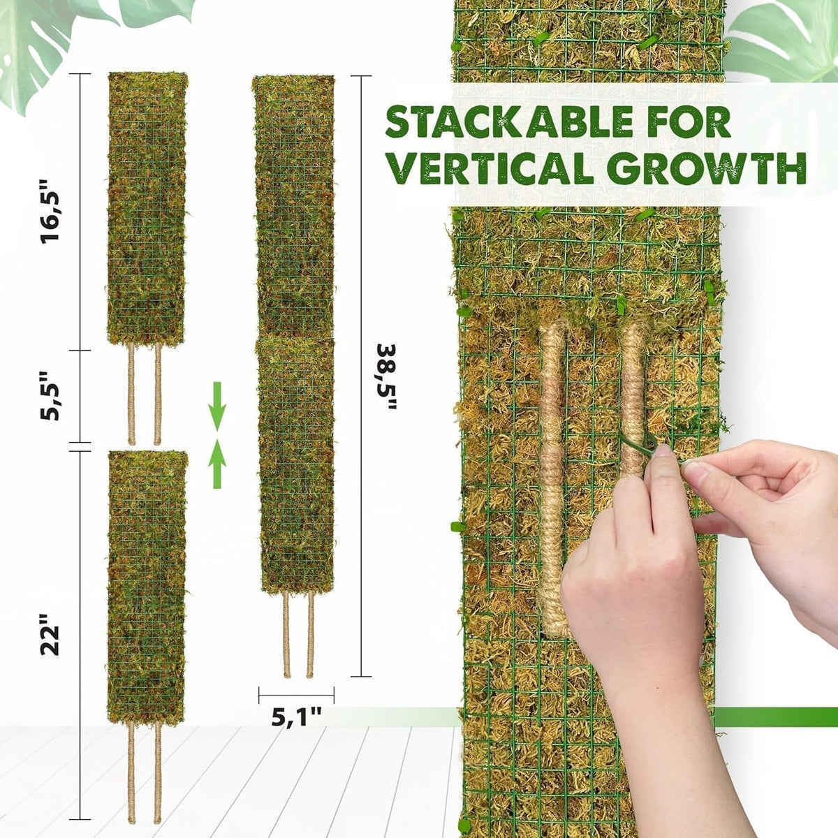DUSPRO Flat Mesh Moss Poles for Climbing Plants Monstera Stackable Moss Pole for Plants with Real