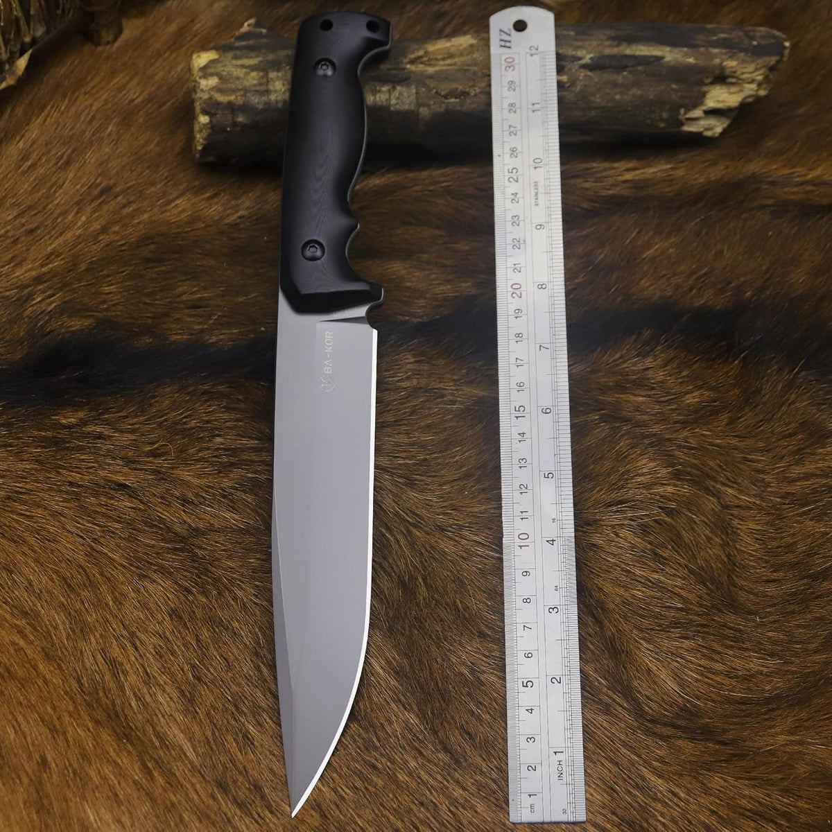 BA-KOR 5mm (9CR18MOV) steel 12.4" full tang hunting knife+K sheathing &5.9" cerium igniter Suitable