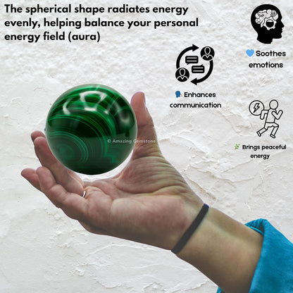 Amazing Gemstone Malachite Crystal Ball with Stand - 2" Inches Crystal Sphere Meditation Balls for