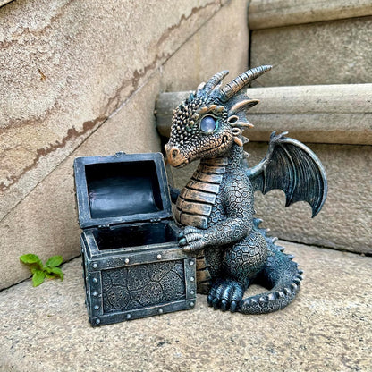 Garden Dragon Statue Solar Powered Outdoor Figurine Light Decor Cute and Hold Glowing Treasure