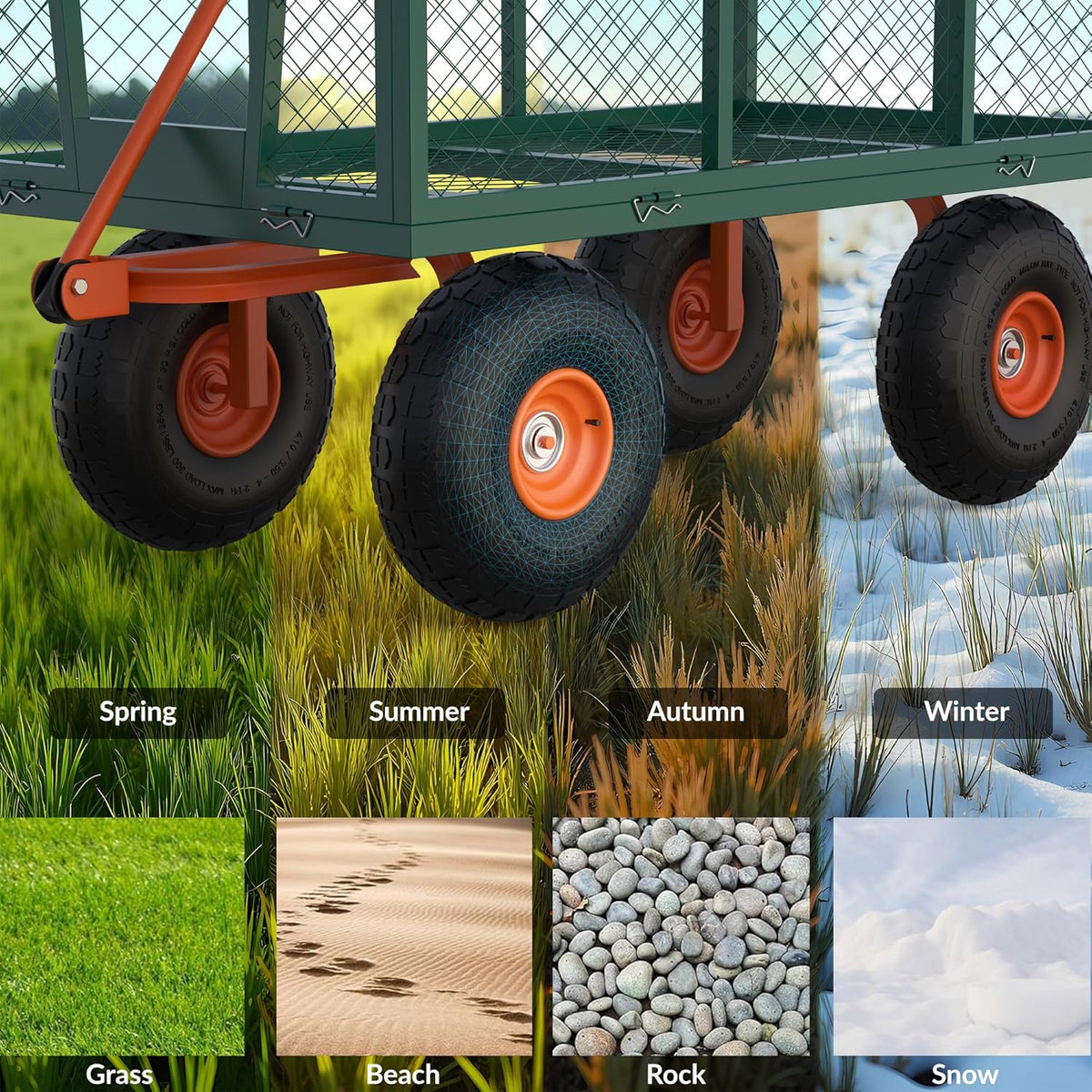 Versatile Garden Cart for Lawn and Yard with Heavy Duty Steel, 900 Lbs Capacity Mesh Steel Garden