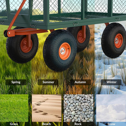 Versatile Garden Cart for Lawn and Yard with Heavy Duty Steel, 900 Lbs Capacity Mesh Steel Garden