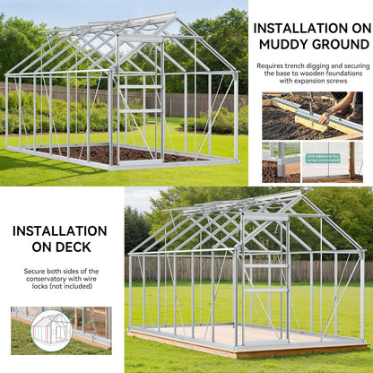 YITAHOME 12x6FT Polycarbonate Greenhouse Large Heavy Duty Green Houses Outdoor Aluminum Greenhouses