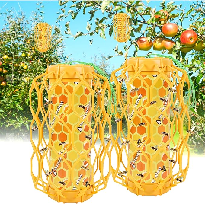 2 Pack Upgraded Wasp Trap Outdoor Hanging, Carpenter Bee and Hornet Catcher, Reusable Yellow Jacket