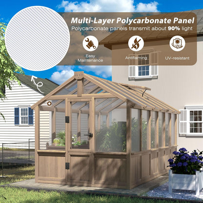 Mupater 6'x12' Wooden Polycarbonate Greenhouse,Outdoor with Ventilated Window and Lockable Door