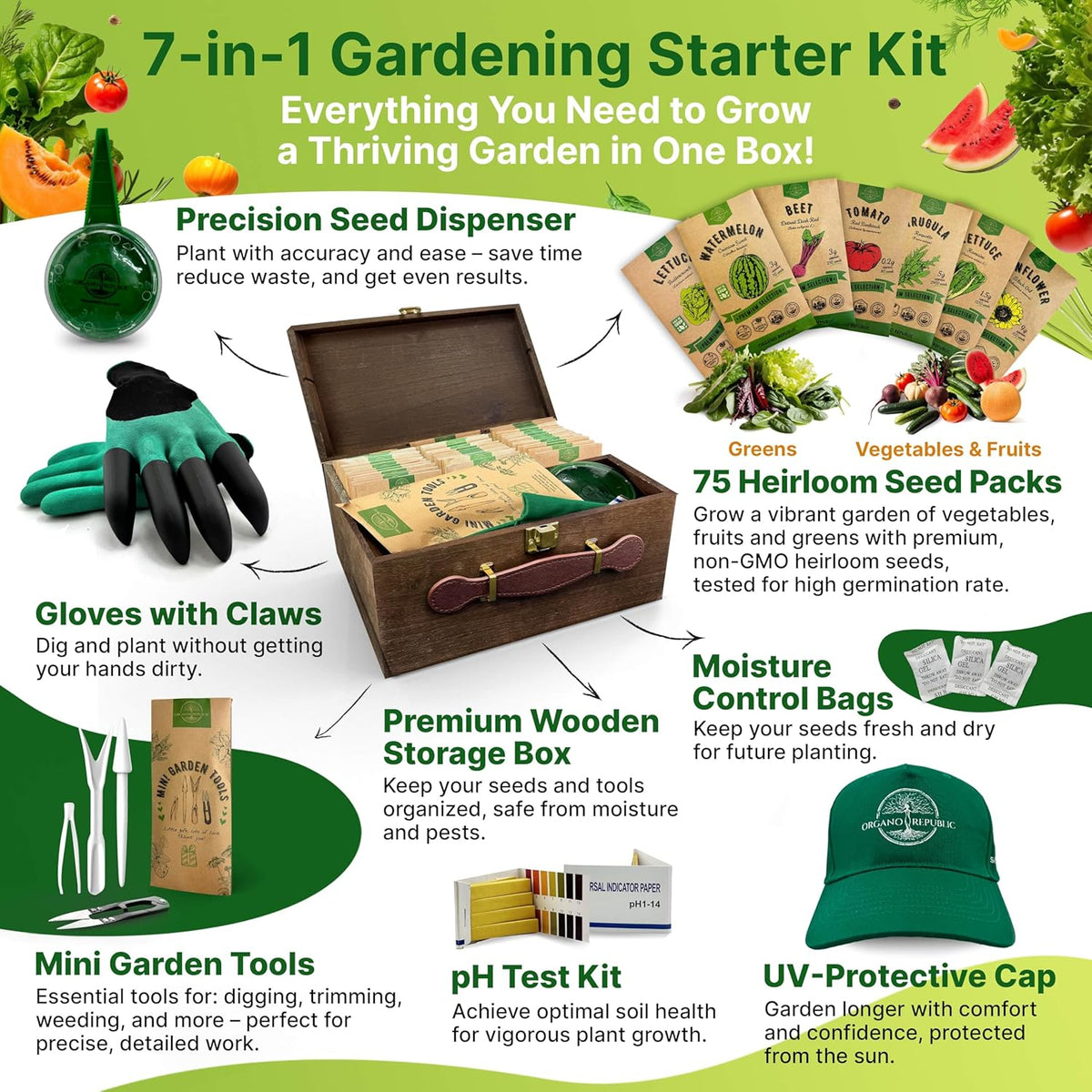 75 Vegetable & Greens Seeds Variety Pack, Garden Seed Starter Kit - Over 44,700 Non-GMO Heirloom
