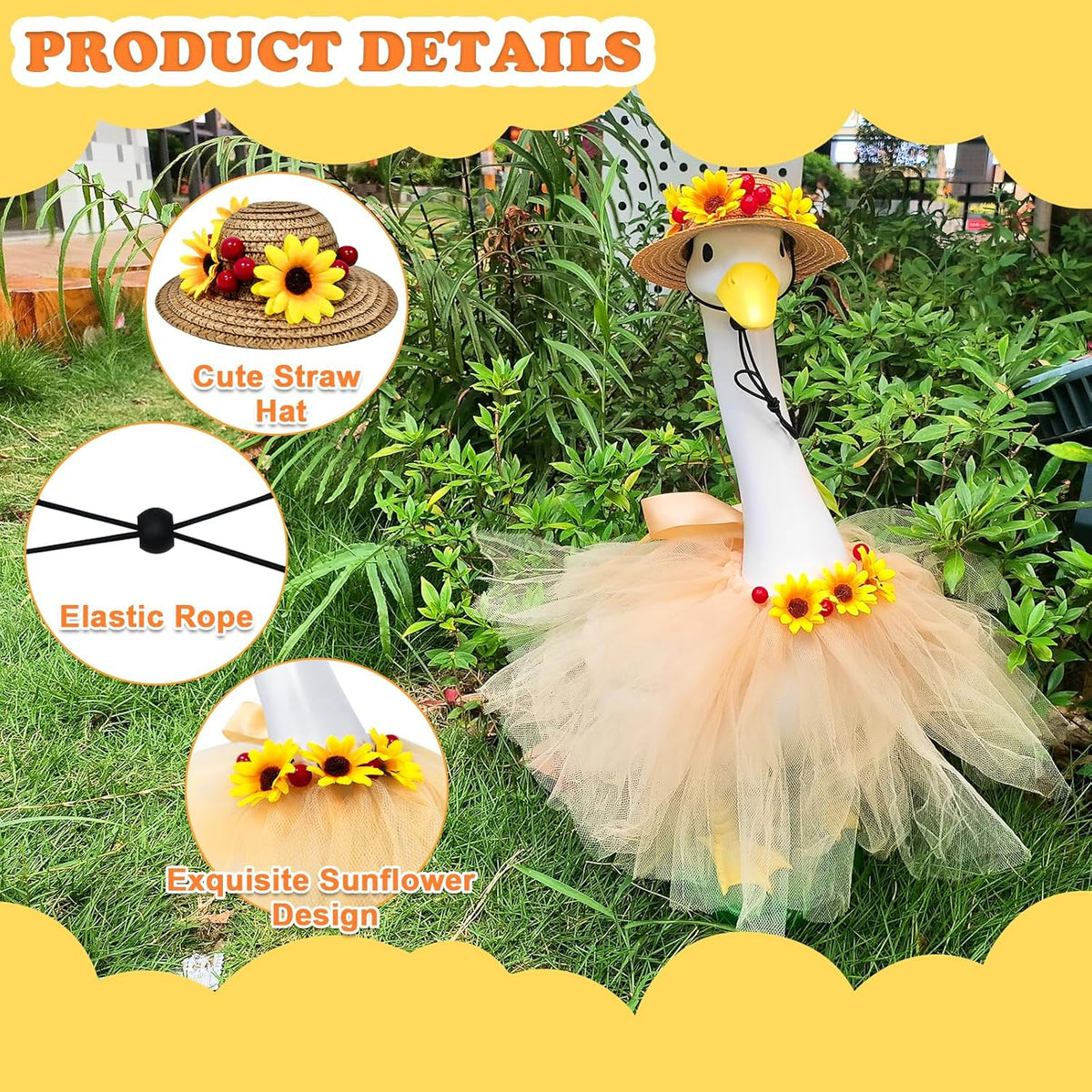 Large White Goose Statues Cygnus, Cute Big Bird Decor Garden Sculpture with Sunflower Outfits and