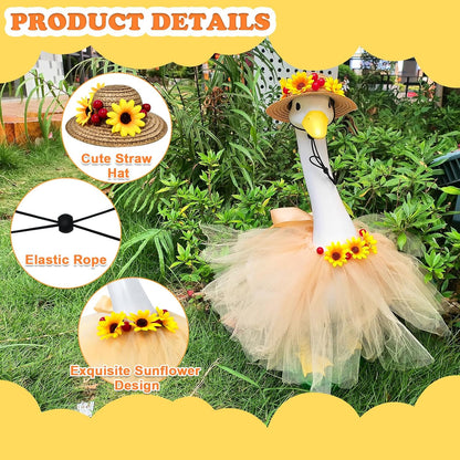 Large White Goose Statues Cygnus, Cute Big Bird Decor Garden Sculpture with Sunflower Outfits and