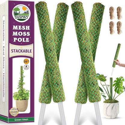 Duspro Green Stackable Mesh Moss Pole for Climbing Vines, Supporting Monstera Trellis, Extendable