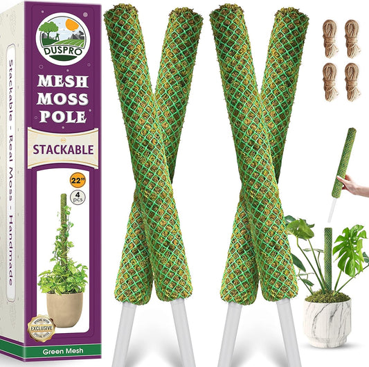 Duspro Green Stackable Mesh Moss Pole for Climbing Vines, Supporting Monstera Trellis, Extendable