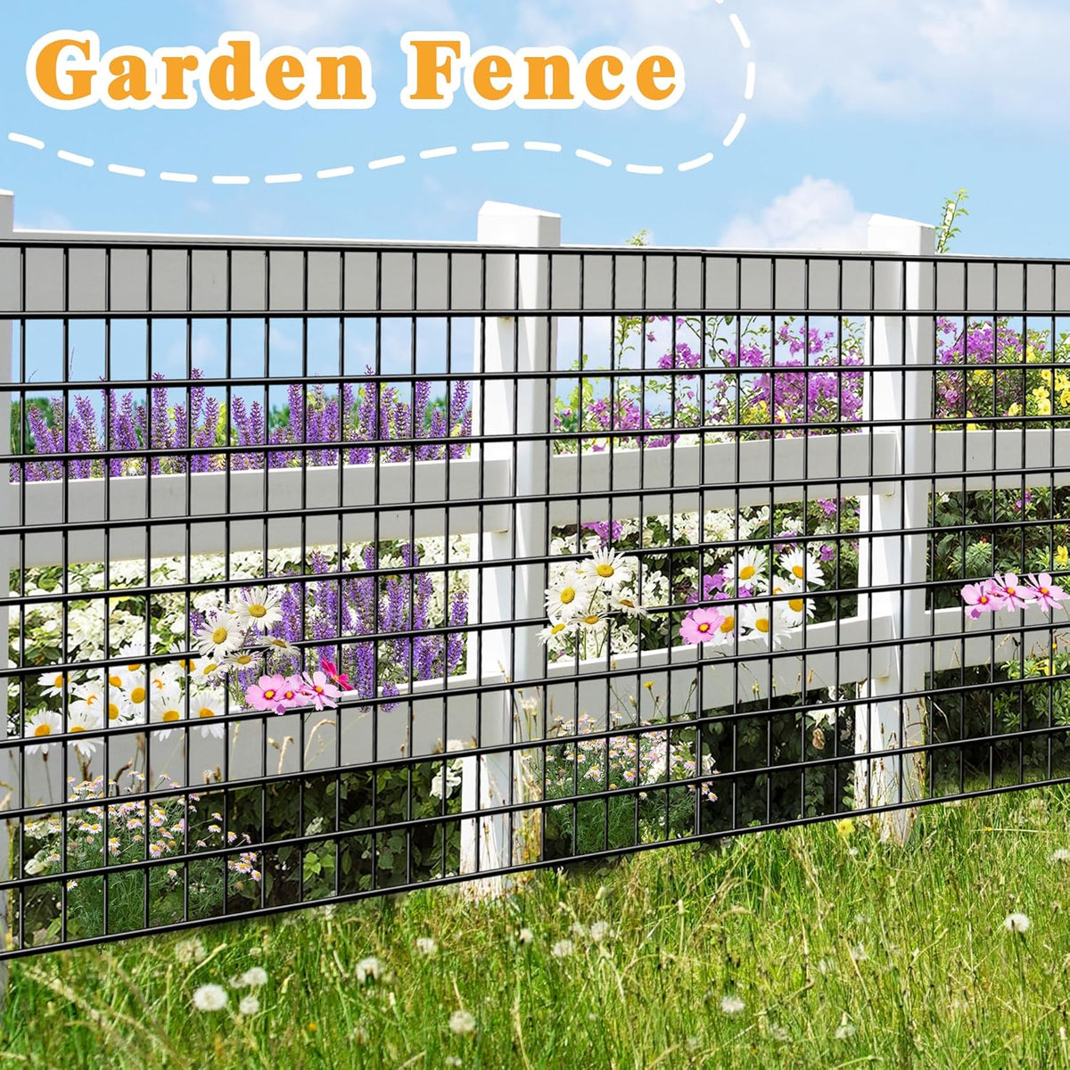 Black Metal Garden Fence, 60inch(H) x 50ft(L), 2 inch x 4 inch,12.5GA 2/3/4/5/6 Ft Tall Chicken