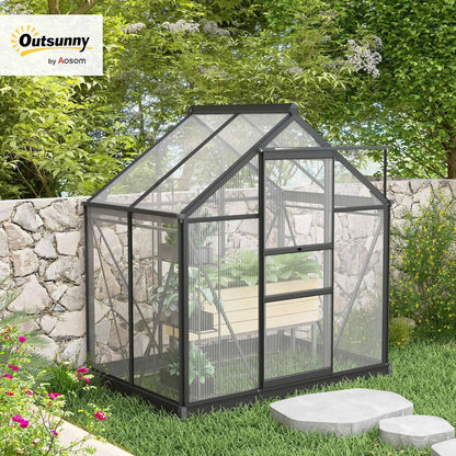 Outsunny 6' x 4' Greenhouse for Outdoors, Polycarbonate Greenhouse with Rain Gutter and Roof Vent