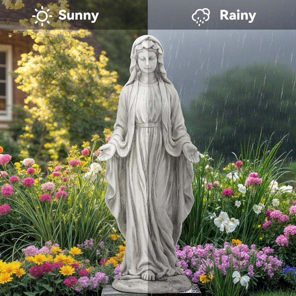 Virgin Mary Statue for Outdoor, Large 30 Inch Garden Sculpture Made of Durable Magnesium Oxide