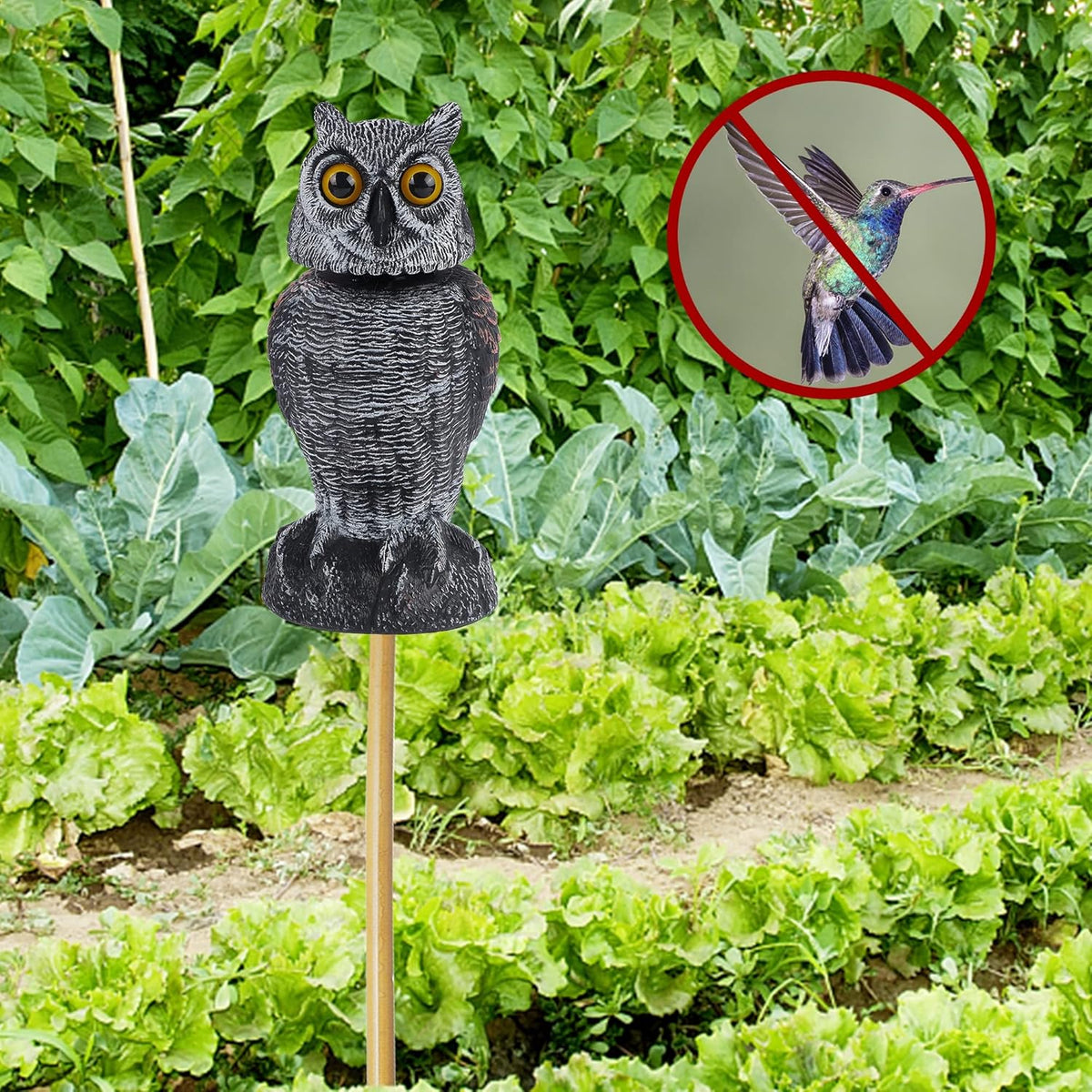 Hausse 2 Pack Bird Scarecrow Fake Owl Decoy Sculpture, Rotating Head Plastic Owl Bird Deterrents